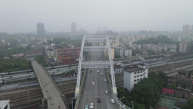 航拍湖南衡阳衡州大道跨铁路大桥