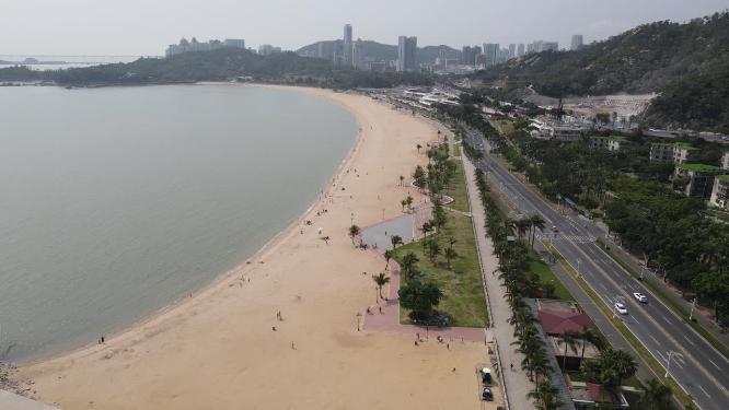 航拍珠海城市风光大海沙滩