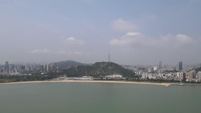航拍珠海城市风光大海沙滩