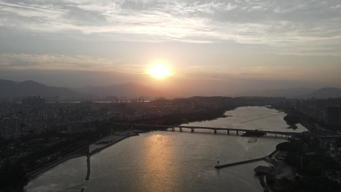 航拍福建福州城市日落晚霞夕阳西下