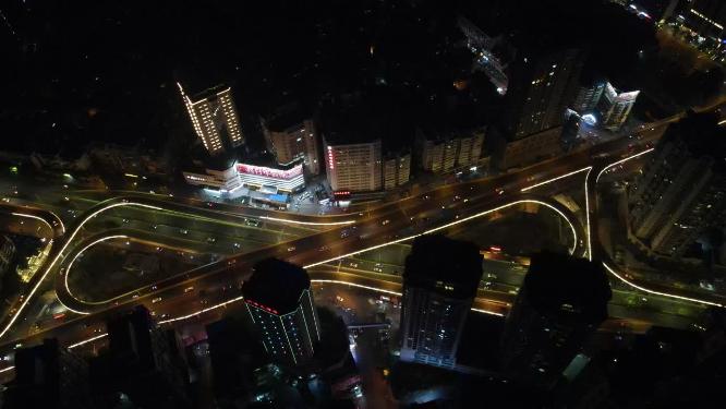 航拍贵阳城市夜景交通