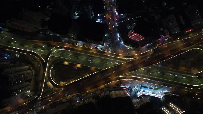 航拍贵阳城市夜景交通