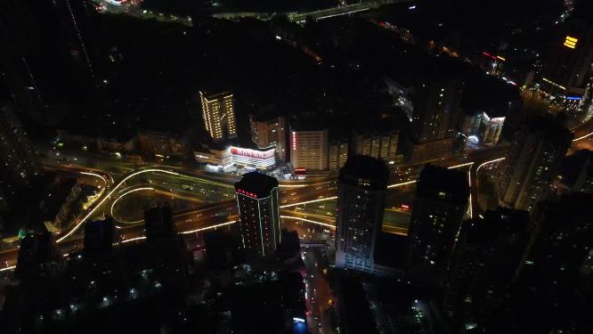 航拍贵阳城市夜景交通