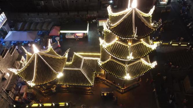 贵州镇远古镇夜景灯光航拍