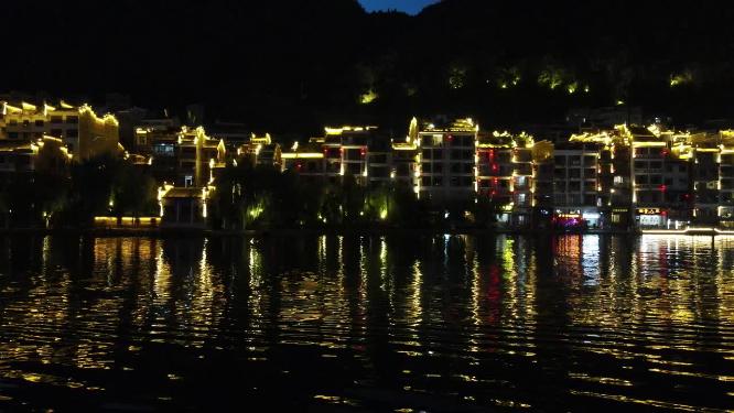贵州镇远古镇夜景灯光航拍