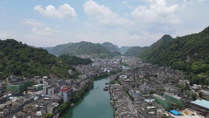 贵州镇远古镇舞阳河两岸航拍