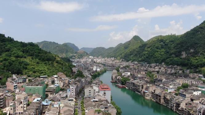 贵州镇远古镇舞阳河两岸航拍