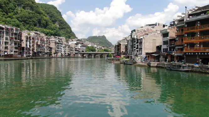 贵州镇远古镇舞阳河两岸航拍