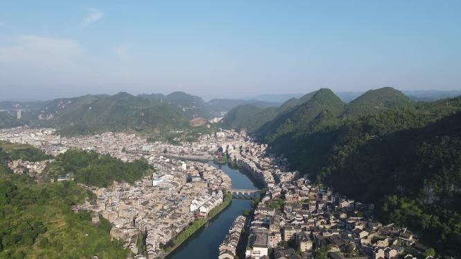 贵州镇远古镇舞阳河两岸航拍
