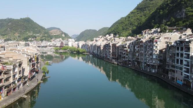 贵州镇远古镇舞阳河两岸航拍