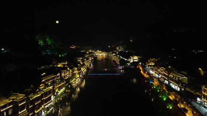 4K航拍湖南凤凰古城夜景灯光秀