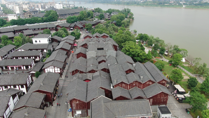 南方青砖绿瓦古建筑航拍 