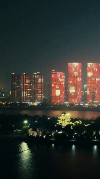 城市延时城市夜景航拍移动延时