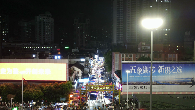 城市延时航拍广西南宁城市夜景移动延时