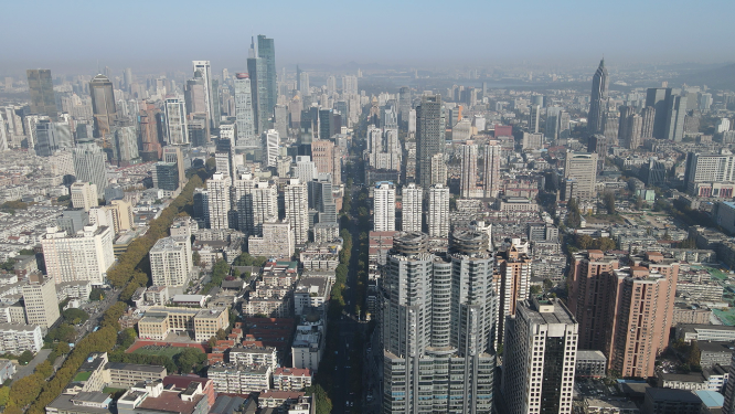 城市航拍南京城市高楼建筑