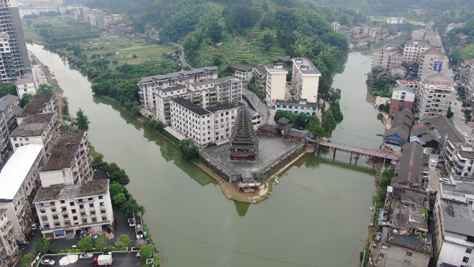 城市航拍湖南新晃民族特色建筑