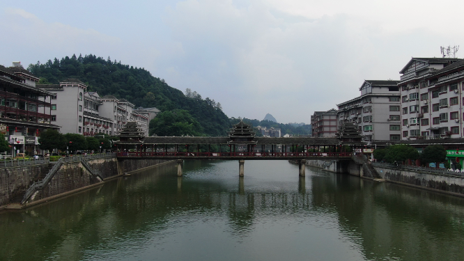 城市航拍湖南新晃民族特色建筑