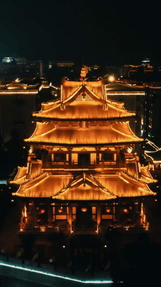 城市航拍广西桂林夜景竖屏