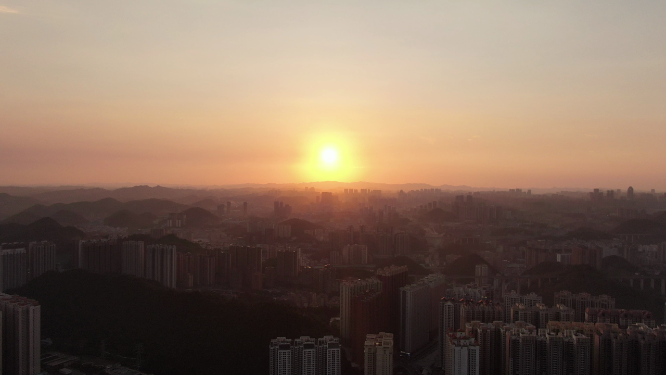 城市航拍日落晚霞高楼剪影