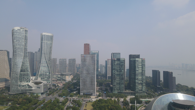 城市航拍杭州钱江新城CBD建筑
