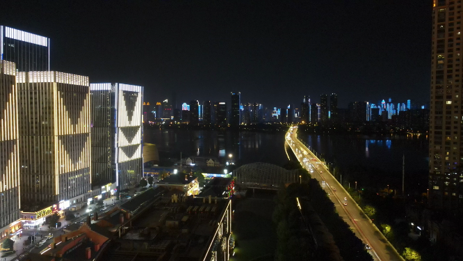 城市航拍武汉城市夜景交通