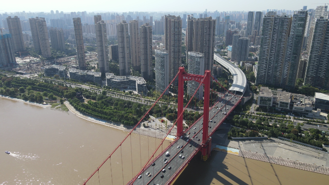 城市航拍武汉长江鹦鹉洲大桥