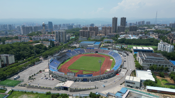 城市航拍湖北宜昌体育馆建筑