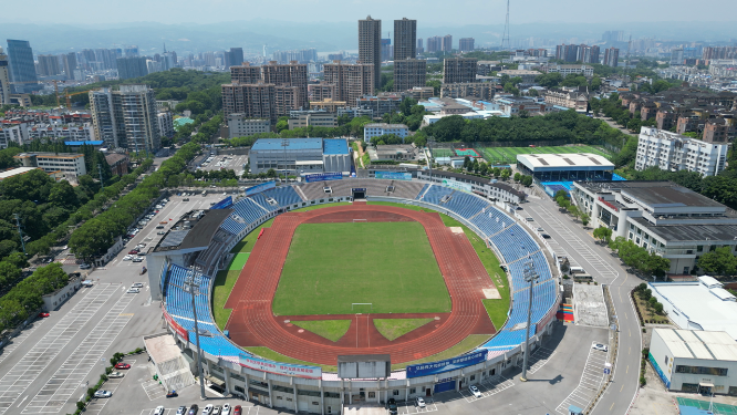 城市航拍湖北宜昌体育馆建筑