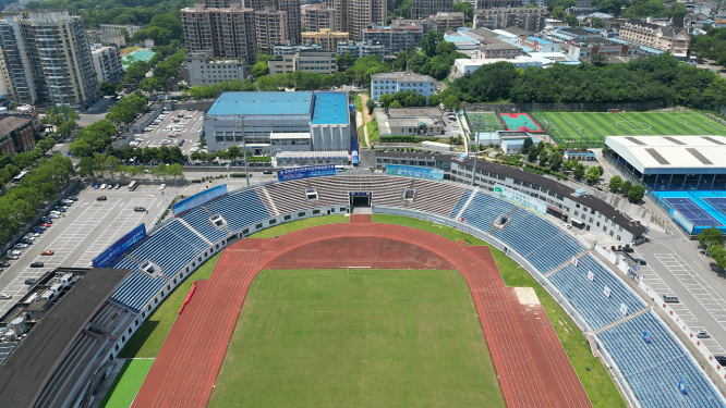 城市航拍湖北宜昌体育馆建筑