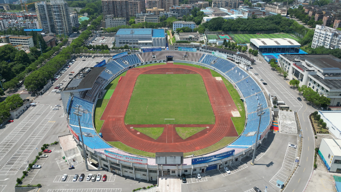 城市航拍湖北宜昌体育馆建筑