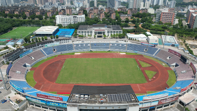 城市航拍湖北宜昌体育馆建筑