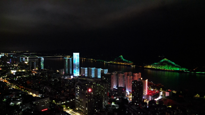 城市航拍湖北宜昌城市夜景万家灯光