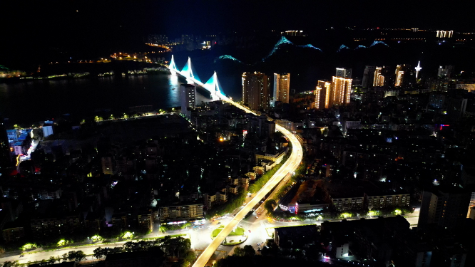 城市航拍湖北宜昌城市夜景万家灯光