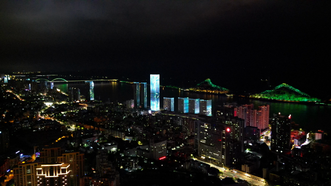 城市航拍湖北宜昌城市夜景万家灯光