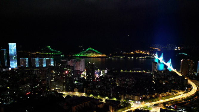 城市航拍湖北宜昌城市夜景万家灯光