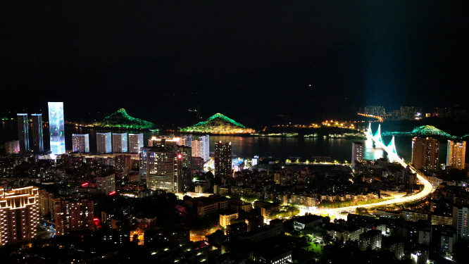 城市航拍湖北宜昌城市夜景万家灯光