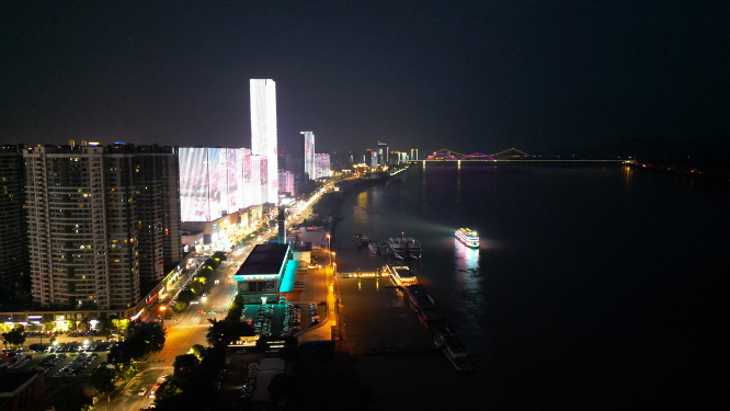 城市航拍湖北宜昌城市夜景交通