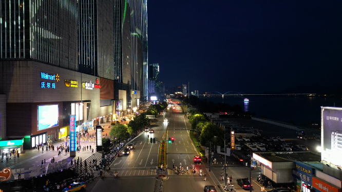 城市航拍湖北宜昌城市夜景交通