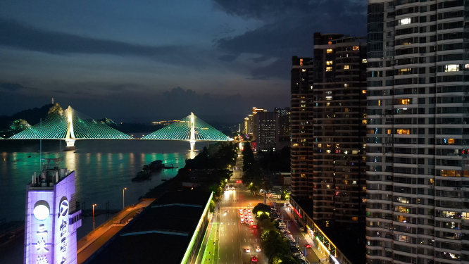 城市航拍湖北宜昌城市夜景交通