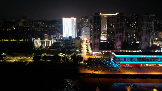 城市航拍湖北宜昌城市夜景灯光