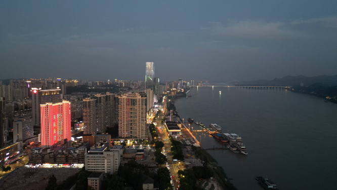城市航拍湖北宜昌城市夜景灯光