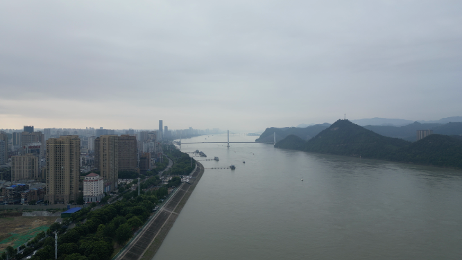 城市航拍湖北宜昌夷陵长江大桥