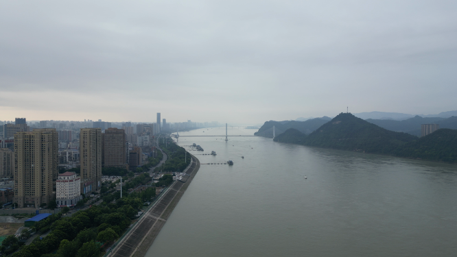 城市航拍湖北宜昌夷陵长江大桥