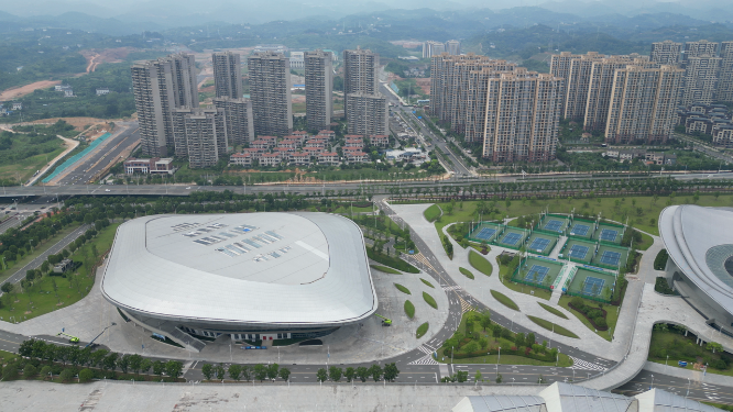 城市航拍湖北宜昌奥林匹克中心体育馆