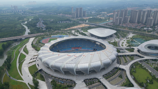 城市航拍湖北宜昌奥林匹克中心体育馆