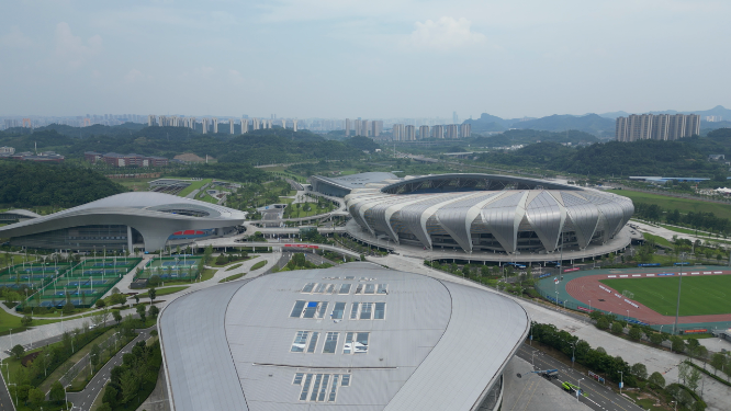 城市航拍湖北宜昌奥林匹克中心体育馆
