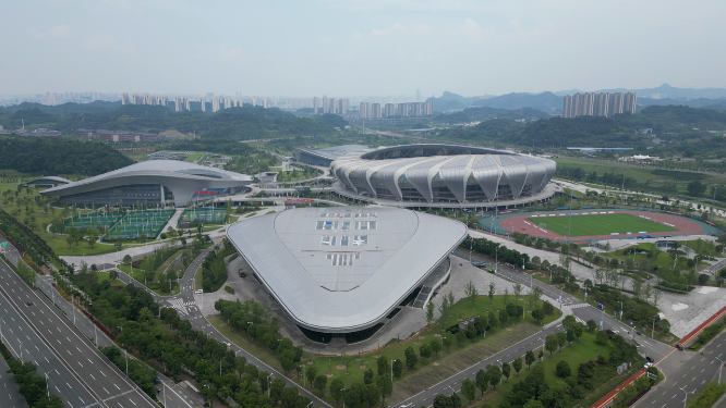 城市航拍湖北宜昌奥林匹克中心体育馆