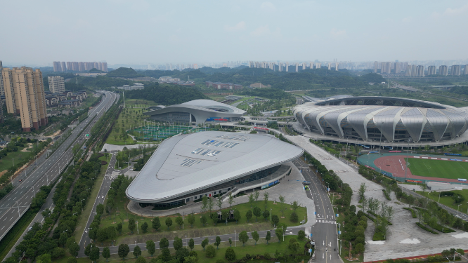 城市航拍湖北宜昌奥林匹克中心体育馆
