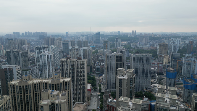 城市航拍湖北宜昌密集高楼建筑