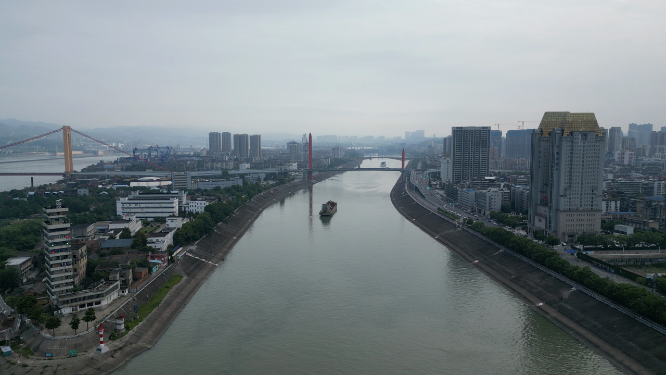 城市航拍湖北宜昌西林路大桥交通